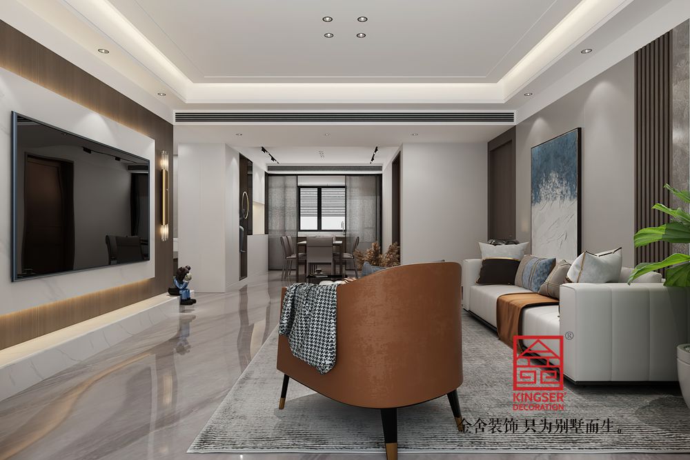 遠(yuǎn)洋晟庭170平米現(xiàn)代輕奢裝修-客廳